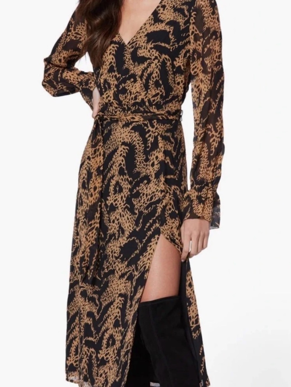 PAIGE Hyde/Black - Mixed Tiger Chamomile 100% Silk Dress Size M